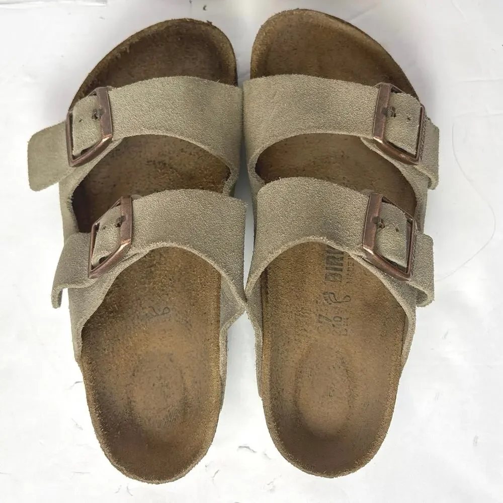 Birkenstock Suede Arizona Soft Footbed Sandal in Taupe size 37(7-7.5)
